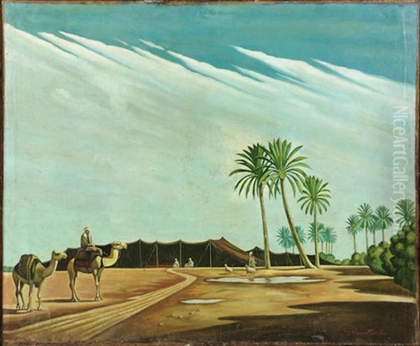 View Of Bedieh (the Wilderness) Oil Painting by Abdul Qadir al Rassam