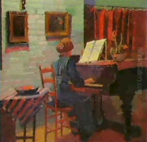 Girl At The Piano Oil Painting by William Ratcliffe