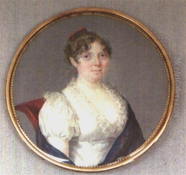 Femme A La Robe Blanche A Dentelle Et Au Chale Bleu Oil Painting by Rath, Henriette