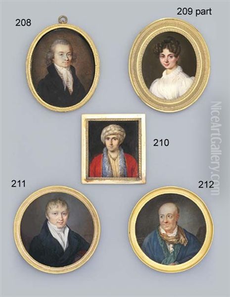 A Young Gentleman Seated With His Left Arm Over The Back Of A Wooden Chair, In Black Coat, Waistcoat And Tied Cravat, Forward Combed Fair Curling Hair Oil Painting by Rath, Henriette