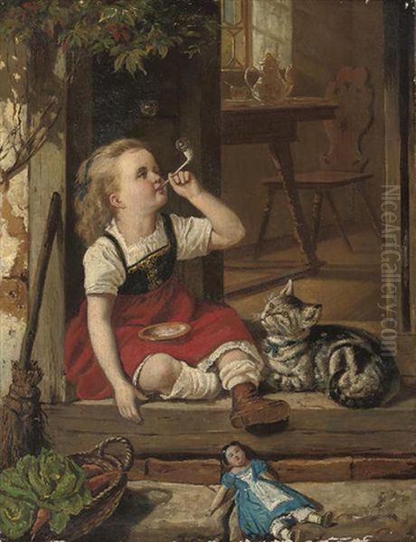 Blowing Bubbles Oil Painting by Alexander Rau