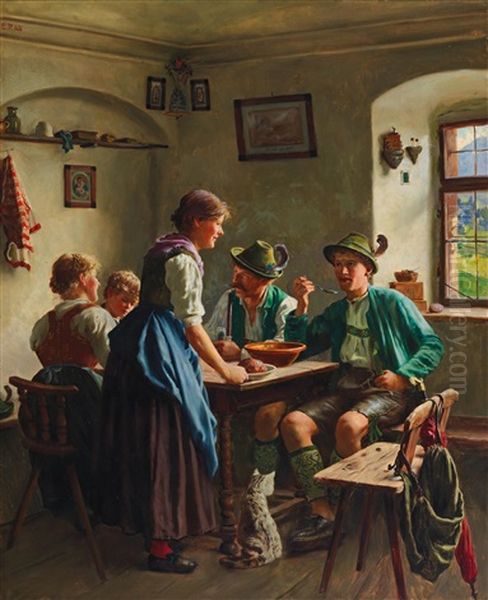 A Farmhouse Parlour Oil Painting by Emil Rau