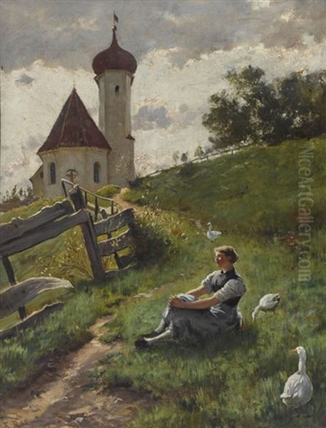 Ganseliesel Auf Der Wiese Oil Painting by Emil Rau