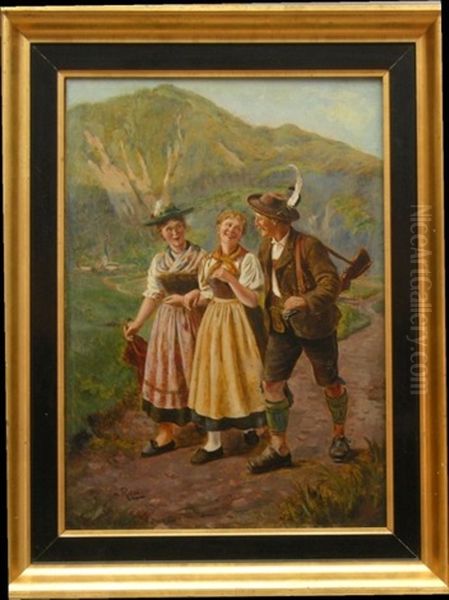 Le Retour De La Chasse Au Tyrol Oil Painting by Emil Rau