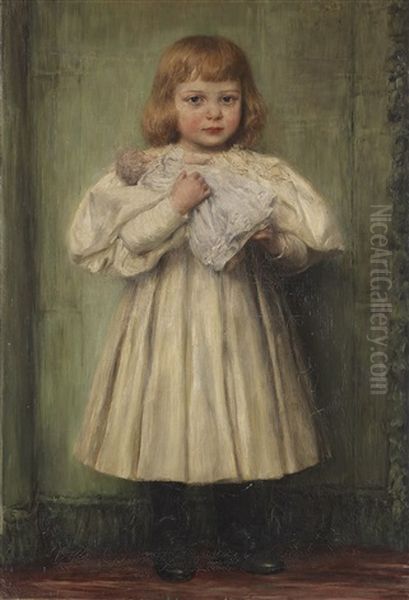 Madchen Mit Puppe (die Adoptivtochter Des Kunstlers) Oil Painting by Wilhelm Karl Raeuber