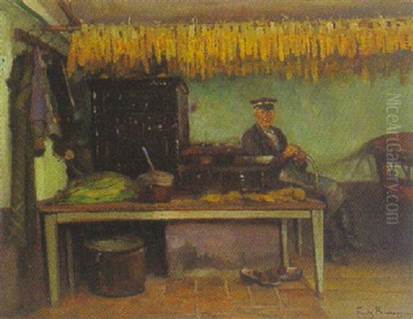 Sitzender Bauer In Einem Interieur Oil Painting by Friedrich (Fritz) Raupp