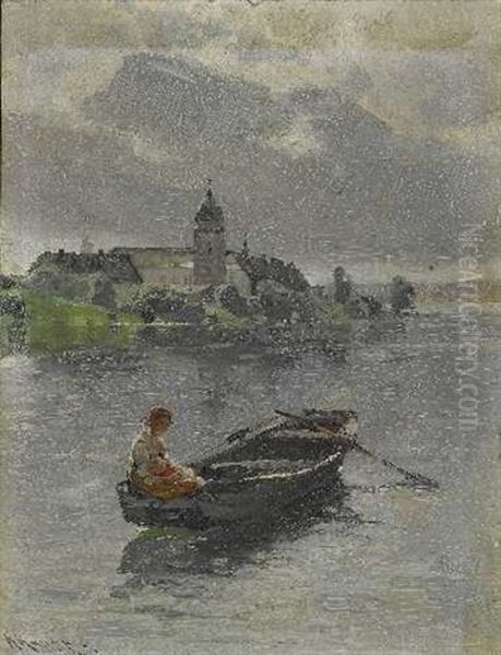 Junge Mutter Mit Kind Im Kahn Oil Painting by Karl Raupp