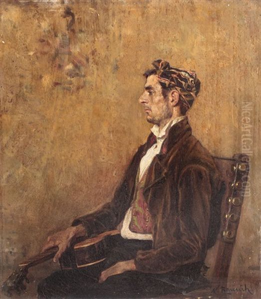 Spanish Guitarist Oil Painting by Nicolas Raurich Y Petre