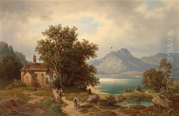 Partie An Einem Alpensee Oil Painting by Leonhard Rausch