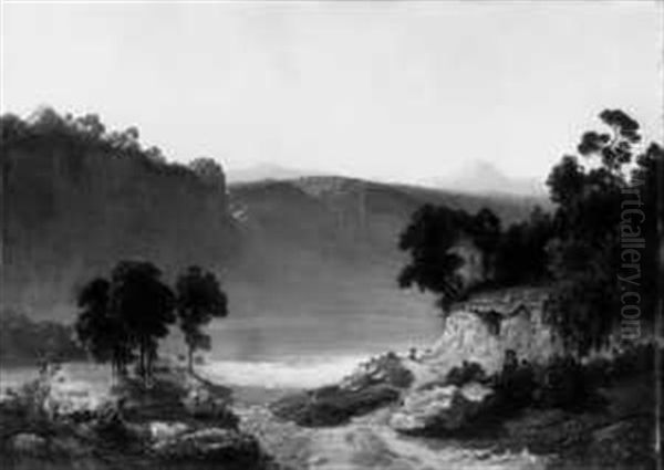 Romantische Mittelgebirgslandschaft Oil Painting by Leonhard Rausch