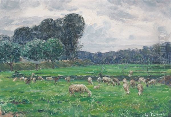 Paesaggio Con Gregge Oil Painting by Giovanni Rava