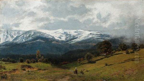 Alpenlandschaft Oil Painting by Paul von Ravenstein