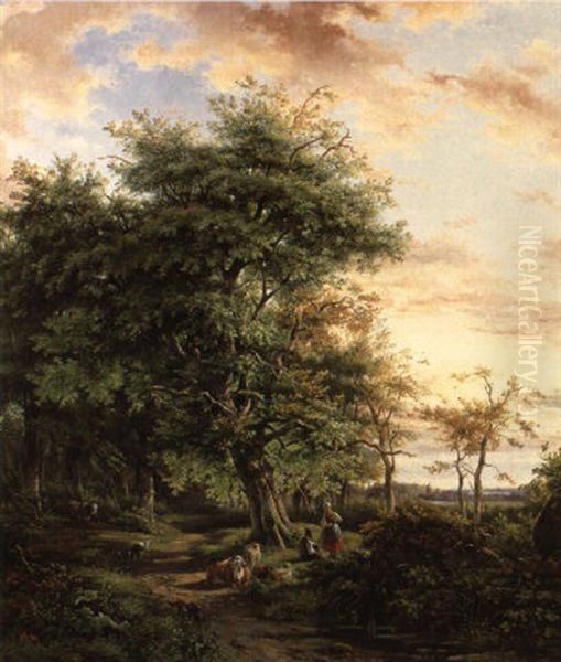Idyllische Landschaft Mit Figurlicher Staffage Oil Painting by Jan Van Ravenswaay