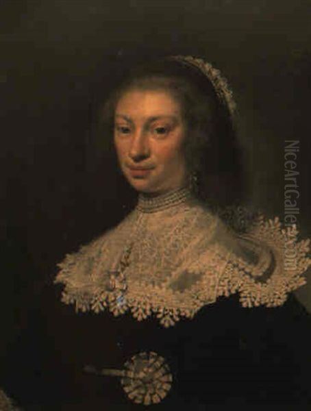 Portrait Of A Lady, Half-length, Wearing A Black Dress Oil Painting by Jan Anthonisz Van Ravesteyn