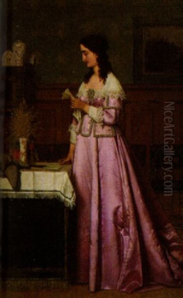 Reading A Letter Oil Painting by Victor Ravet