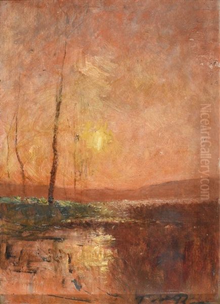 L'etang Au Ciel Rouge Oil Painting by Auguste Francois Ravier