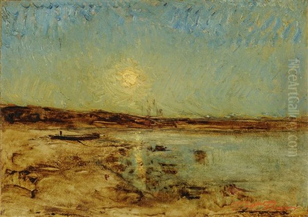 Paysage A La Barque Sous Un Ciel Bleu Oil Painting by Auguste Francois Ravier