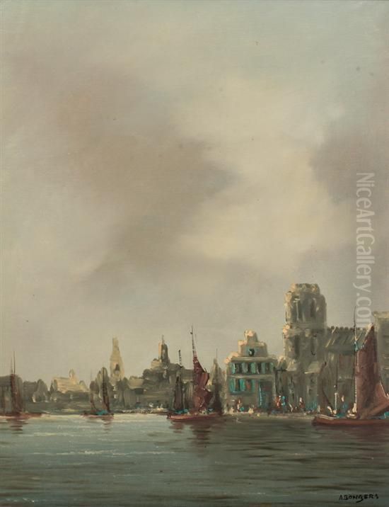 View Of Amsterdam Oil Painting by Berend Adrianus Bongers