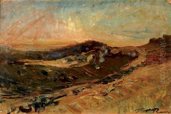 Chemin Dans La Campagne Pres De Morestel, Au Couchant Oil Painting by Auguste Francois Ravier