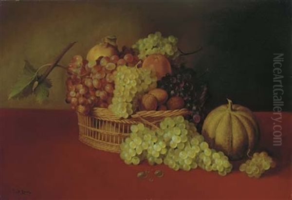 A Still Life With Grapes And Other Fruit In A Basket Oil Painting by Carducius Plantagenet Ream