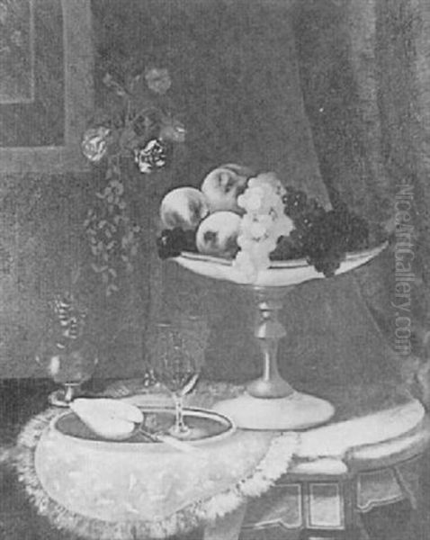 Still Life With Fruit, Flowers And A Glass On A Table Oil Painting by Morston Constantine Ream
