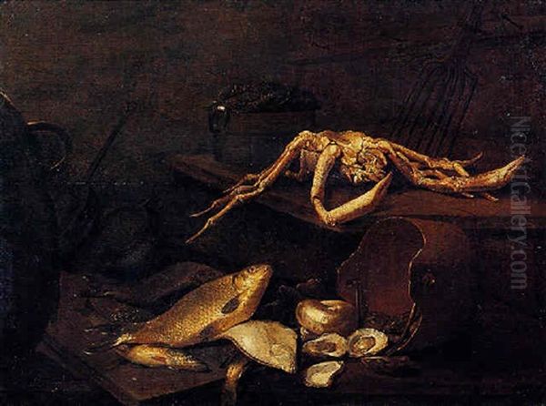 Nature Morta Di Pesci, Ostriche E Crostacei Oil Painting by Giuseppe Recco