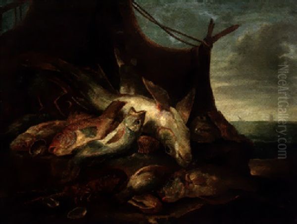 Fish And A Crayfish By The Sea Oil Painting by Giuseppe Recco