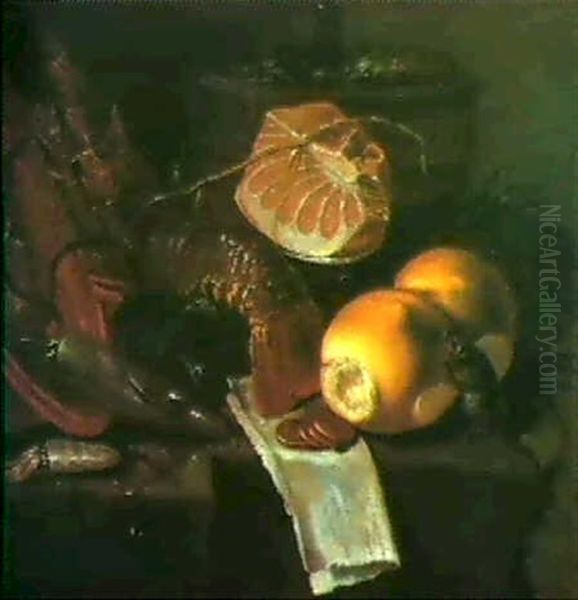 Natura Morta Con Aragosta, Agrumi, Pane, Topo, Monete E     Cartiglio Oil Painting by Giuseppe Recco