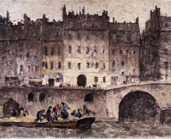 A Barge On The Seine Oil Painting by Stanley L. Reckless