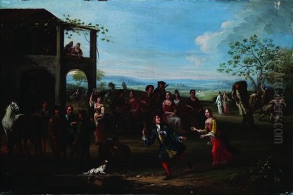 Giochi All'aperto Presso Un Casolare Rustico Oil Painting by Christian Reder