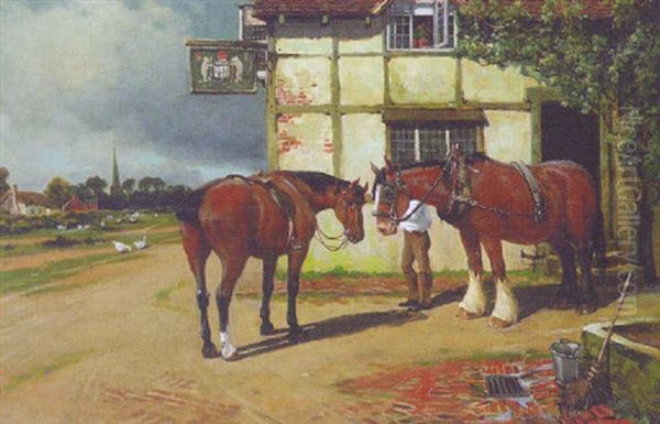 A Rest Outside The Inn Oil Painting by Arthur William Redgate