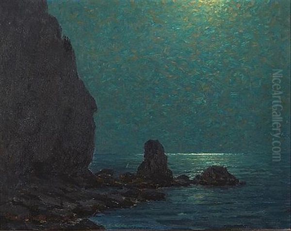 Catalina Island Coast Under A Moonlit Sky Oil Painting by Granville S. Redmond
