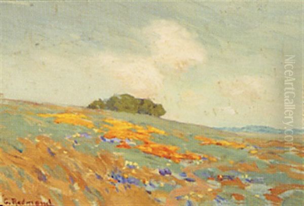 Poppies And Lupine In California Landscape Oil Painting by Granville S. Redmond