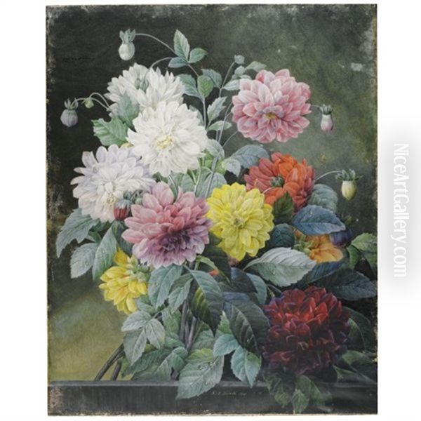 A Large Bouquet Of Dahlias Oil Painting by Pierre-Joseph Redoute