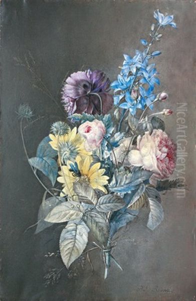 Etude De Fleurs : Bleuets, Marguerite Et Rose Oil Painting by Pierre-Joseph Redoute