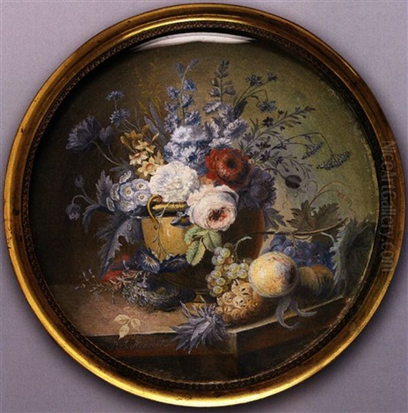Blumenstilleben Mit Fruchten Und Vogelnest Oil Painting by Pierre-Joseph Redoute