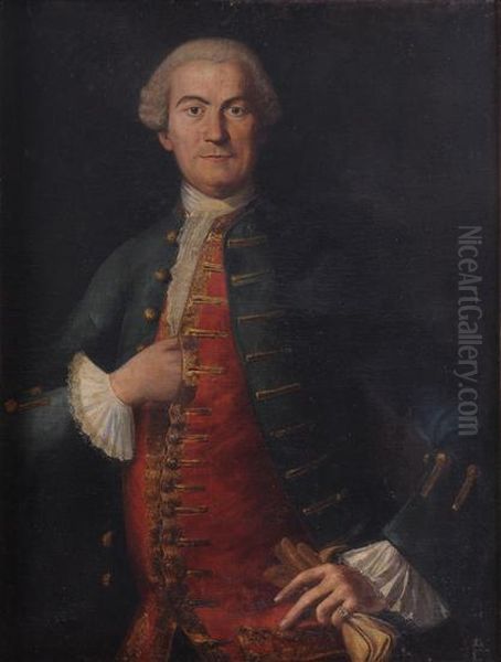 Ritratto Di Gentiluomo, A Tre Quartidi Figura In Marsina Blu Oil Painting by Giuseppe Bonito