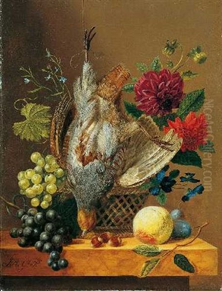 Stillleben Mit Rebhuhn, Fruchten Und Blumen Oil Painting by Johannes Reekers