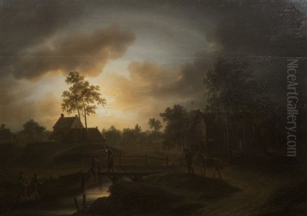 Clair De Lune (in 2 Parts) Oil Painting by Petrus Johann Van Regemorter