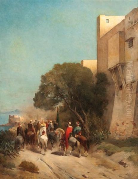 Arabes Sur La Corniche Oil Painting by Emile Regnault de Maulmain
