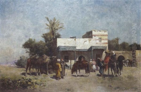 Le Depart Pour La Chasse Oil Painting by Emile Regnault de Maulmain