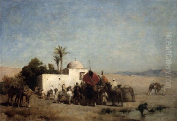 Halte De La Caravane Oil Painting by Emile Regnault de Maulmain