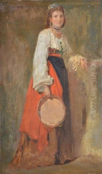 Italienne Au Tambourin, Rome Oil Painting by Regnault Henri
