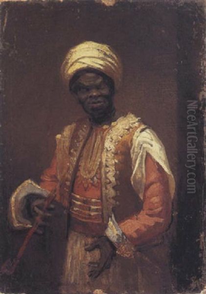 Portrait Of A North African Man Holding A Pipe Oil Painting by Regnault Henri