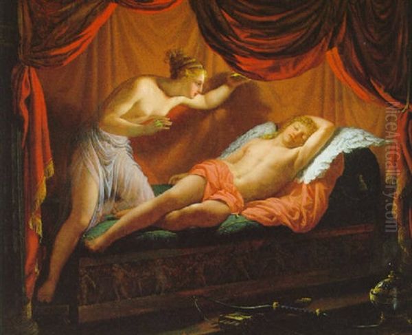 Psyche Und Schlafender Amor Oil Painting by Jean-Baptiste Regnault