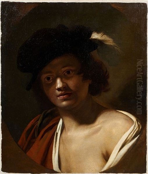 Jeune Patre En Buste Dans Un Ovale Feint Oil Painting by Nicolas Regnier