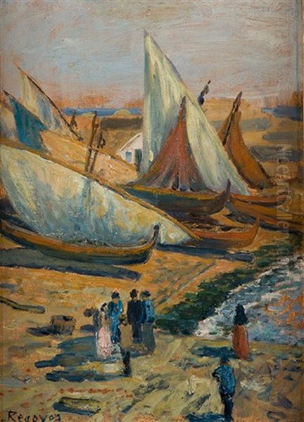 Playa De Barcelona Oil Painting by Dario de Regoyos y Valdes