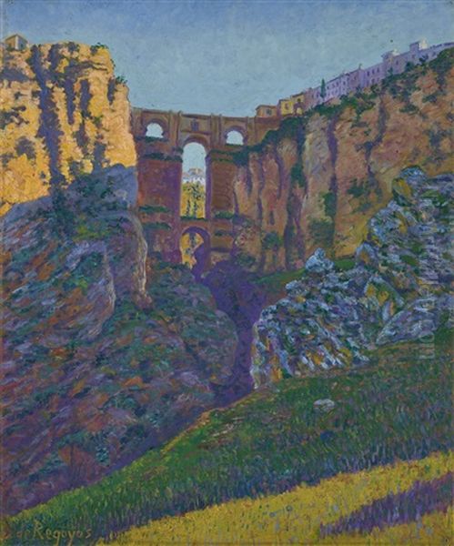 El Tajo De Ronda (the Puente Nuevo, Ronda) Oil Painting by Dario de Regoyos y Valdes