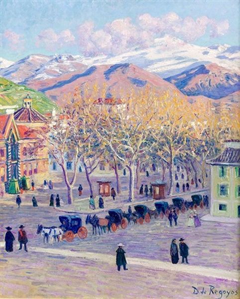 Plaza Granadina Oil Painting by Dario de Regoyos y Valdes