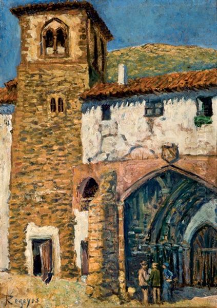 A La Puerta De Una Iglesia En San Juan De Ona, Burgos Oil Painting by Dario de Regoyos y Valdes